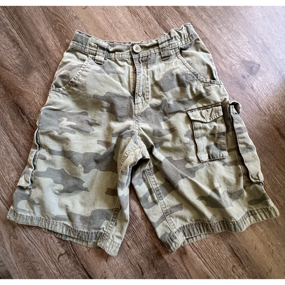 Old Navy Cargo Shorts Boys Size 8 Camouflage Green Cotton Utility Summer